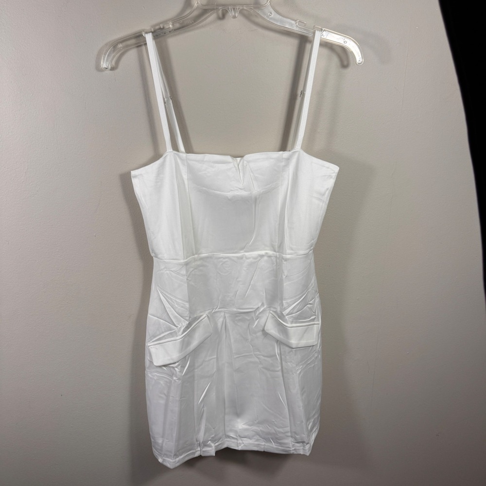White Corset Mini Dress Women's XL Spaghetti Strap Faux Pocket Bodycon